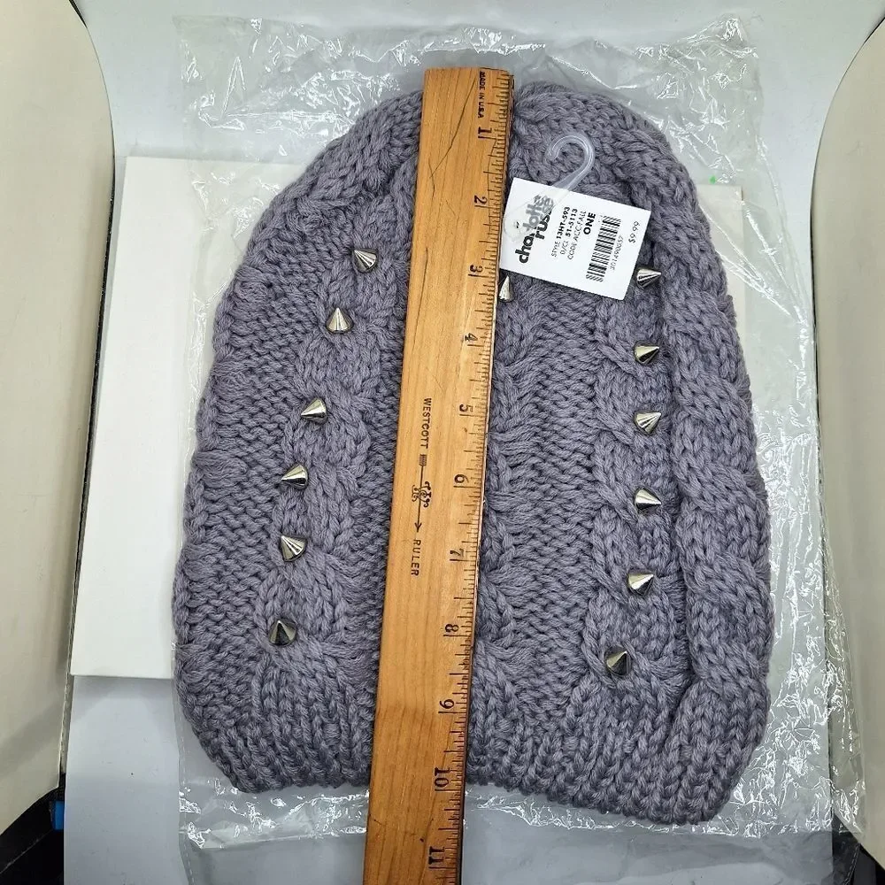 soft gray spike studded beanie hat knitted slouchy cap